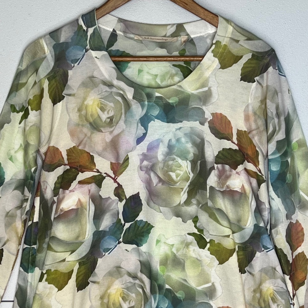 Soft Surroundings Watercolor Rose Floral Lightweight Knit Top Tunic Blouse XS - Picture 5 of 9